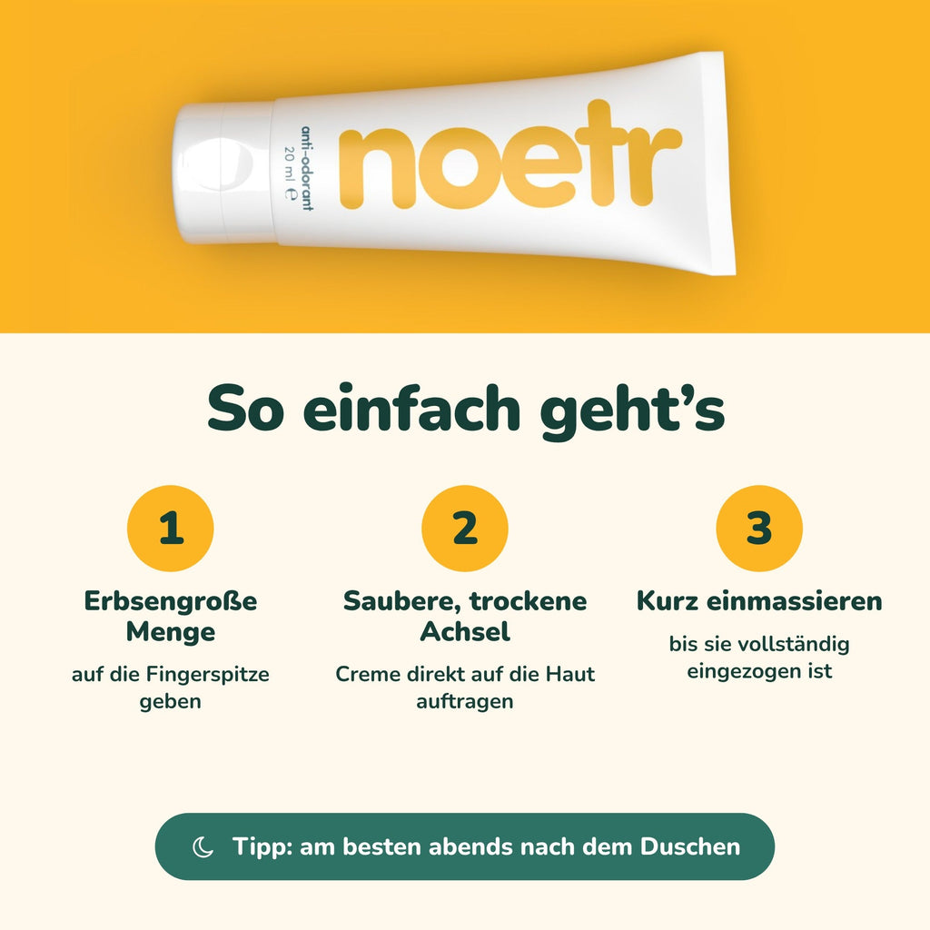 Anwendung der noetr Deocreme in 3 Schritten